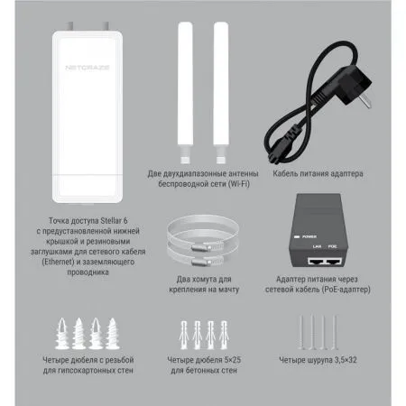 Netcraze Stellar 6 NAP-650 уличная точка доступа Wi‑Fi 6 AX3000 IP65 PoE фото 5